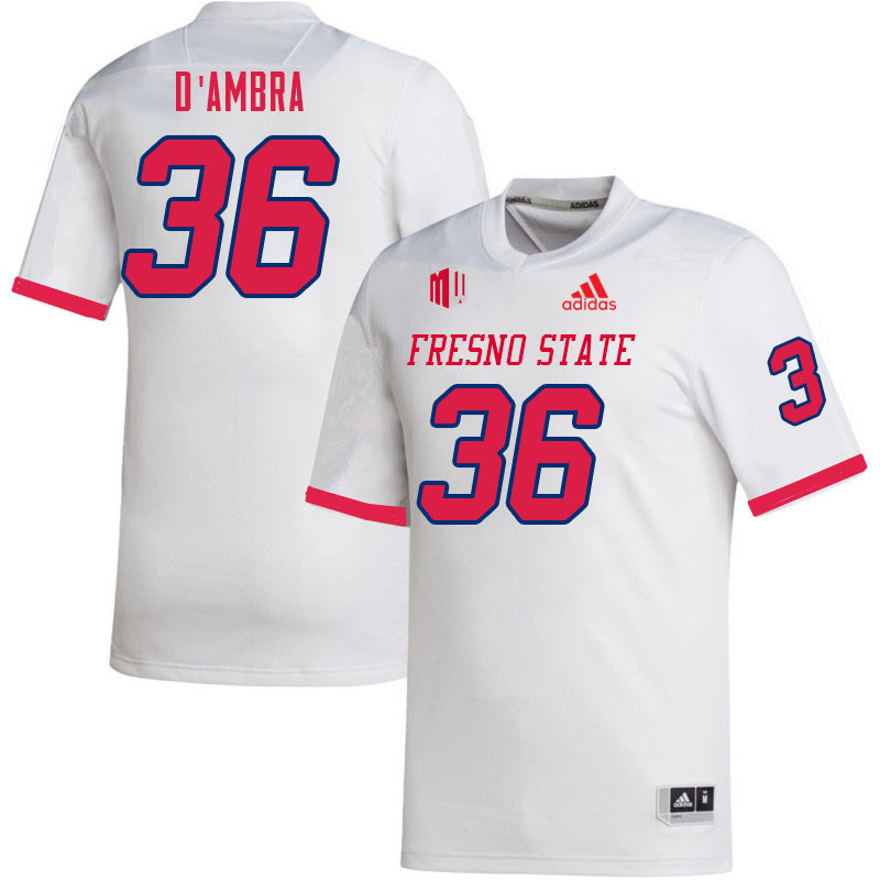 Men-Youth #36 Nick D'Ambra Fresno State Bulldogs College Football Jerseys Sale-White